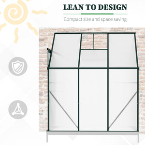 Outsunny 6' x 4' x 7' Hobby Greenhouse, Walk-in Lean-To Polycarbonate Hot House Kit with Aluminum Frame, Sliding Door, Roof Vent, Green