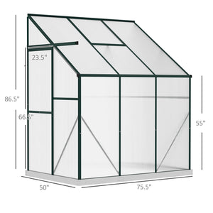 Outsunny 6' x 4' x 7' Hobby Greenhouse, Walk-in Lean-To Polycarbonate Hot House Kit with Aluminum Frame, Sliding Door, Roof Vent, Green