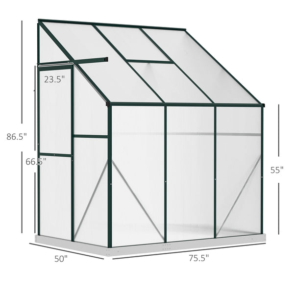 Outsunny 6' x 4' x 7' Hobby Greenhouse, Walk-in Lean-To Polycarbonate Hot House Kit with Aluminum Frame, Sliding Door, Roof Vent, Green