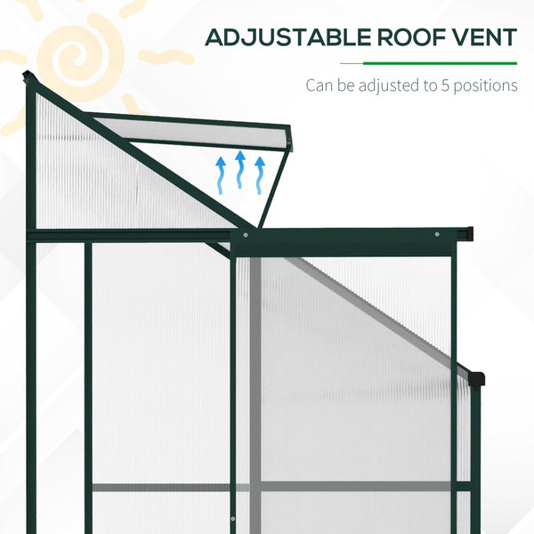 Outsunny 6' x 4' x 7' Hobby Greenhouse, Walk-in Lean-To Polycarbonate Hot House Kit with Aluminum Frame, Sliding Door, Roof Vent, Green