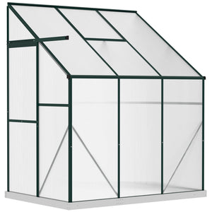 Outsunny 6' x 4' x 7' Hobby Greenhouse, Walk-in Lean-To Polycarbonate Hot House Kit with Aluminum Frame, Sliding Door, Roof Vent, Green