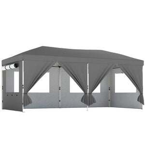 3 x 6 m Pop Up Gazebo with 6 Sidewalls, UPF50+ Outdoor Wedding Party Tent Marquee, Adjustable Height Event Shelter with Wheeled Bag, Sandbags & Stakes, Dark Grey