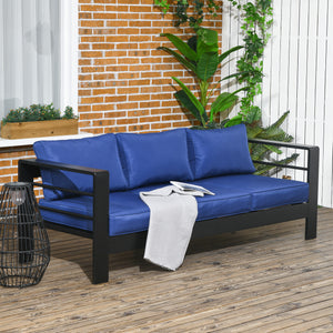 Outsunny 69" Modern Patio Furniture with Thick Padded Cushions, 3 Seater Aluminum Outdoor Sofa with Wide Armrests, Garden Seating Conversation Furniture with Back Cushions, Navy Blue