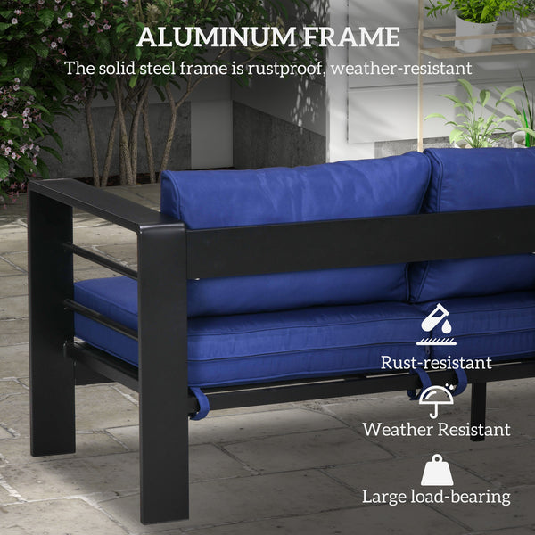 Outsunny 69" Modern Patio Furniture with Thick Padded Cushions, 3 Seater Aluminum Outdoor Sofa with Wide Armrests, Garden Seating Conversation Furniture with Back Cushions, Navy Blue