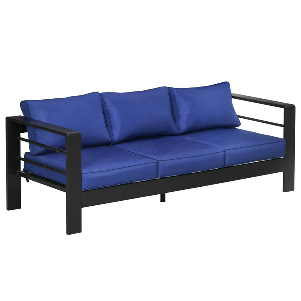 Outsunny 69" Modern Patio Furniture with Thick Padded Cushions, 3 Seater Aluminum Outdoor Sofa with Wide Armrests, Garden Seating Conversation Furniture with Back Cushions, Navy Blue