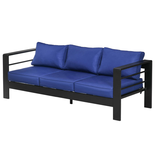 Outsunny 69" Modern Patio Furniture with Thick Padded Cushions, 3 Seater Aluminum Outdoor Sofa with Wide Armrests, Garden Seating Conversation Furniture with Back Cushions, Navy Blue