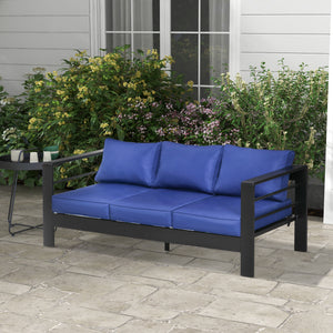 Outsunny 69" Modern Patio Furniture with Thick Padded Cushions, 3 Seater Aluminum Outdoor Sofa with Wide Armrests, Garden Seating Conversation Furniture with Back Cushions, Navy Blue