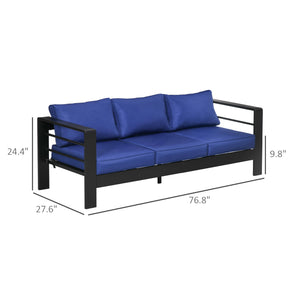 Outsunny 69" Modern Patio Furniture with Thick Padded Cushions, 3 Seater Aluminum Outdoor Sofa with Wide Armrests, Garden Seating Conversation Furniture with Back Cushions, Navy Blue