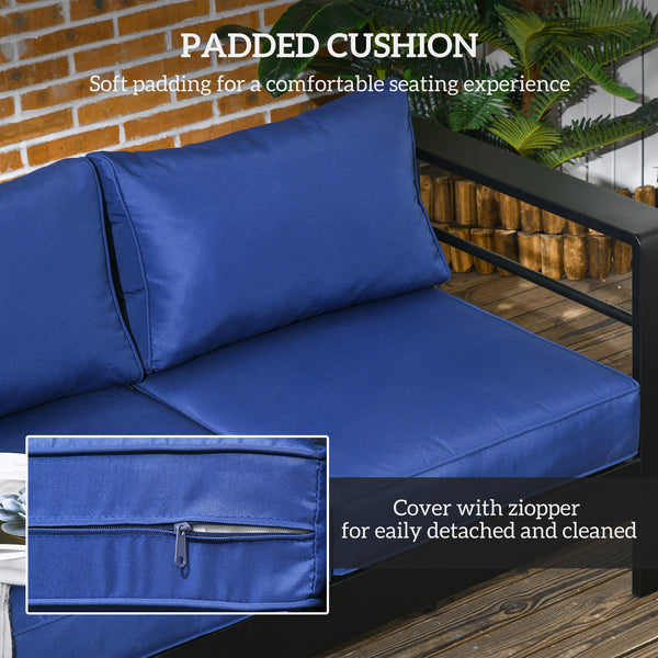 Outsunny 69" Modern Patio Furniture with Thick Padded Cushions, 3 Seater Aluminum Outdoor Sofa with Wide Armrests, Garden Seating Conversation Furniture with Back Cushions, Navy Blue