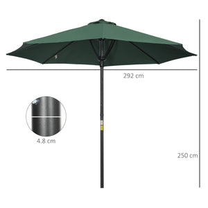 Garden 3(m) Parasol Umbrella, Outdoor Market Table Umbrella Sun Shade Canopy with 8 Ribs, Easy Push to Open, Green