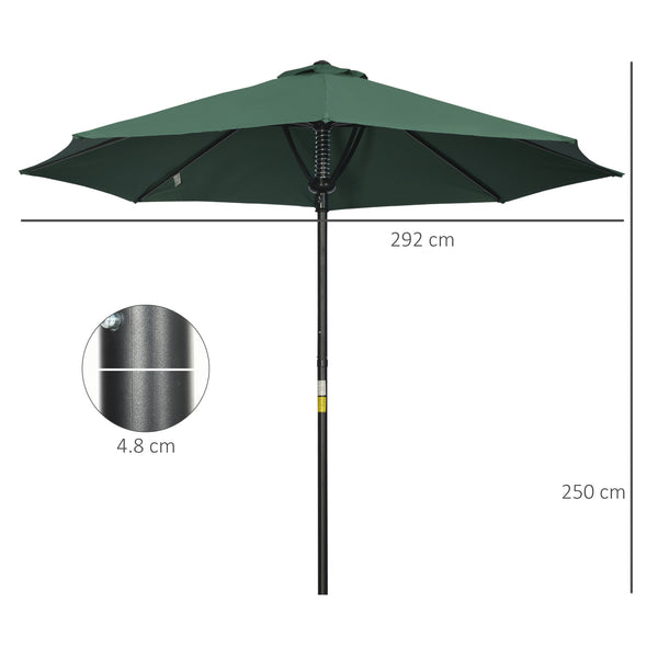 Garden 3(m) Parasol Umbrella, Outdoor Market Table Umbrella Sun Shade Canopy with 8 Ribs, Easy Push to Open, Green