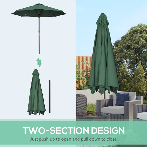Garden 3(m) Parasol Umbrella, Outdoor Market Table Umbrella Sun Shade Canopy with 8 Ribs, Easy Push to Open, Green