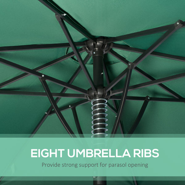Garden 3(m) Parasol Umbrella, Outdoor Market Table Umbrella Sun Shade Canopy with 8 Ribs, Easy Push to Open, Green