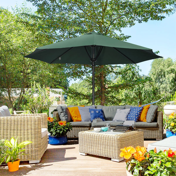 Garden 3(m) Parasol Umbrella, Outdoor Market Table Umbrella Sun Shade Canopy with 8 Ribs, Easy Push to Open, Green
