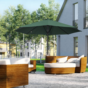 Garden 3(m) Parasol Umbrella, Outdoor Market Table Umbrella Sun Shade Canopy with 8 Ribs, Easy Push to Open, Green