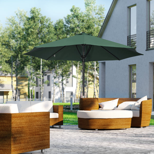 Garden 3(m) Parasol Umbrella, Outdoor Market Table Umbrella Sun Shade Canopy with 8 Ribs, Easy Push to Open, Green
