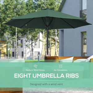 Garden 3(m) Parasol Umbrella, Outdoor Market Table Umbrella Sun Shade Canopy with 8 Ribs, Easy Push to Open, Green