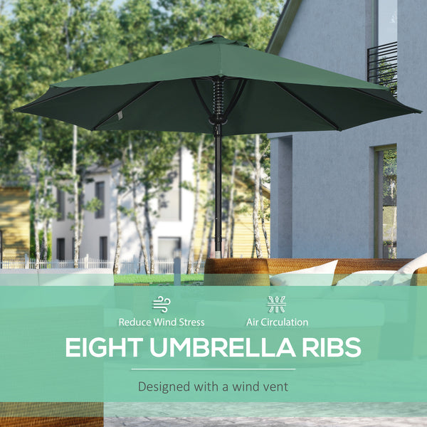 Garden 3(m) Parasol Umbrella, Outdoor Market Table Umbrella Sun Shade Canopy with 8 Ribs, Easy Push to Open, Green