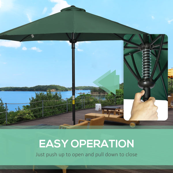Garden 3(m) Parasol Umbrella, Outdoor Market Table Umbrella Sun Shade Canopy with 8 Ribs, Easy Push to Open, Green