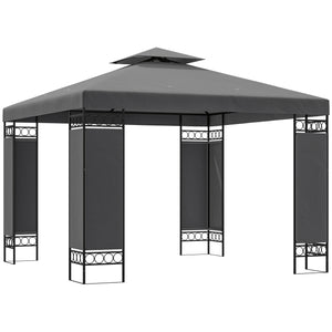 10 x 10 FT Canopy Gazebo, Double Roof Outdoor Gazebo with Screen Panels and Metal Frame, Patio Gazebo for Poolside, Garden, Deck, Backyard, Dark Grey