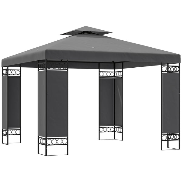 10 x 10 FT Canopy Gazebo, Double Roof Outdoor Gazebo with Screen Panels and Metal Frame, Patio Gazebo for Poolside, Garden, Deck, Backyard, Dark Grey