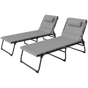 Folding Sun Loungers Set of 2, Recliner Garden Chairs with Quick Drying Pad Headrest Side Pocket, Garden Sun Loungers for Beach Pool, Light Grey