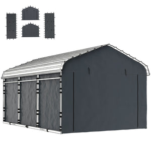 Carport Replacement Canopy Cover Sidewalls for 12' x 20' Carport, UPF50+ Waterproof PE Garage Car Tent Shelter Tarp with Roll up Door, Sidewall ONLY, Dark Grey