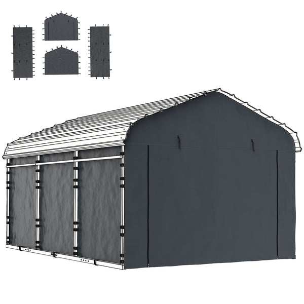 Carport Replacement Canopy Cover Sidewalls for 12' x 20' Carport, UPF50+ Waterproof PE Garage Car Tent Shelter Tarp with Roll up Door, Sidewall ONLY, Dark Grey