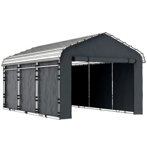 Carport Replacement Canopy Cover Sidewalls for 12' x 20' Carport, UPF50+ Waterproof PE Garage Car Tent Shelter Tarp with Roll up Door, Sidewall ONLY, Dark Grey