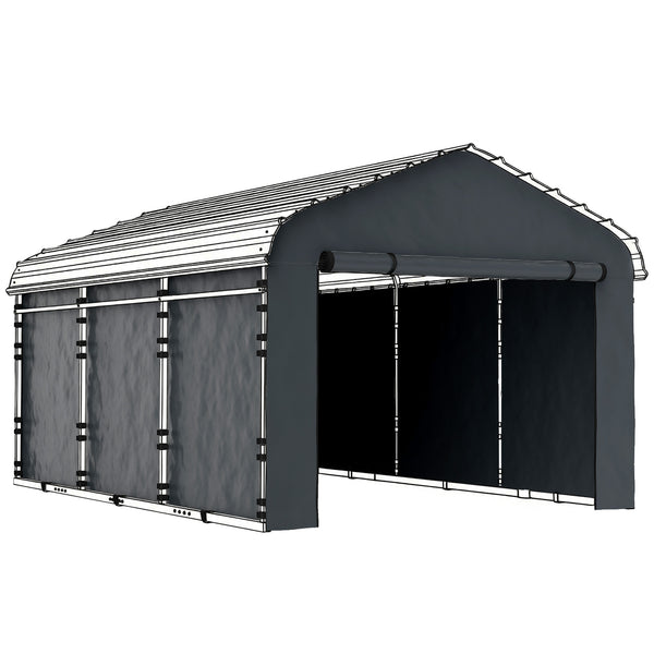 Carport Replacement Canopy Cover Sidewalls for 12' x 20' Carport, UPF50+ Waterproof PE Garage Car Tent Shelter Tarp with Roll up Door, Sidewall ONLY, Dark Grey