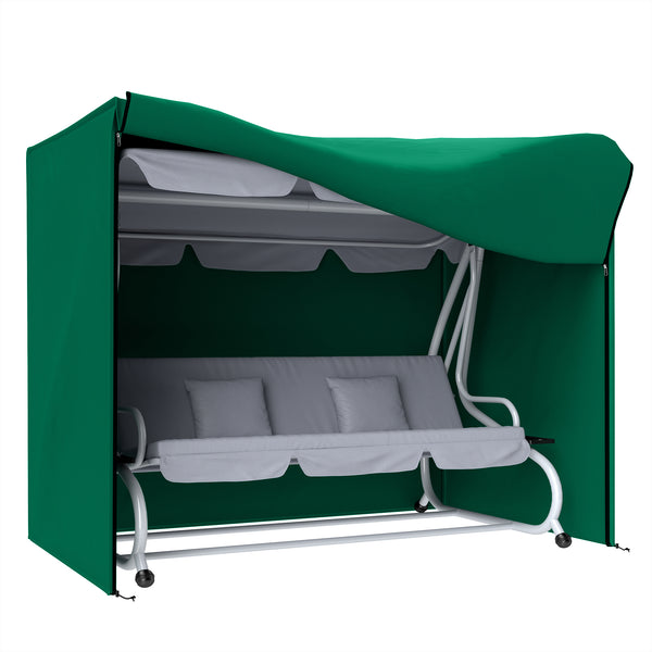 3 Seater Garden Swing Cover, Waterproof Swing Chair Cover, Windproof and Anti-UV 420D Outdoor Swing Bench Cover with Zip, 220 x 125 x 172cm, Green