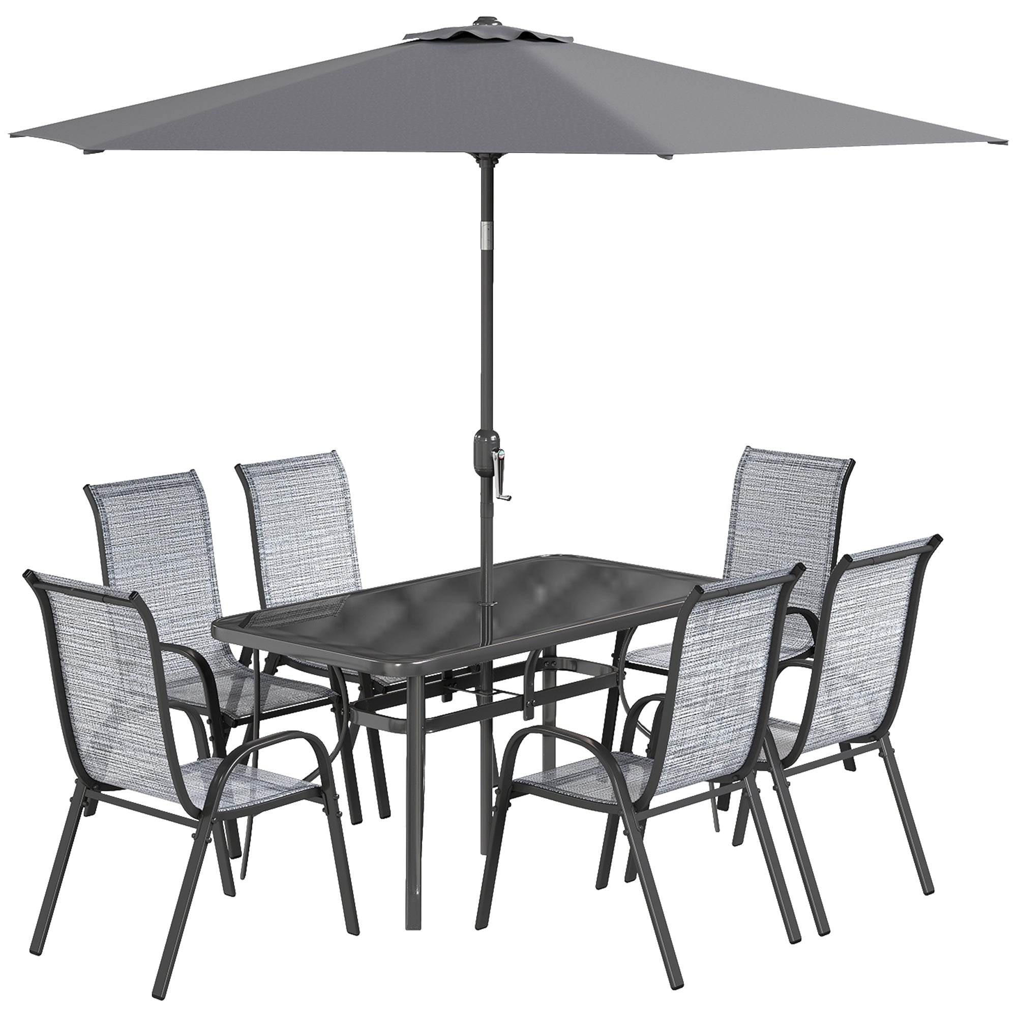 Outsunny 8-Piece Patio Dining Set with 9 Ft Umbrella, Mixed Gray