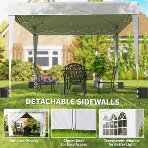 10 x 10 ft Pop Up Canopy Tent with Sidewalls, UPF50+ Outdoor Portable Instant Canopy Shelter with Carry Bag, Sandbags, Adjustable Height for  Parties, Events, Camping, White