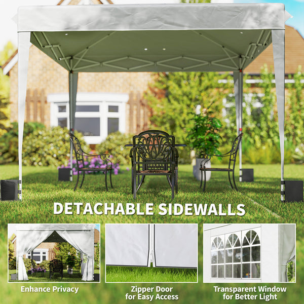 10 x 10 ft Pop Up Canopy Tent with Sidewalls, UPF50+ Outdoor Portable Instant Canopy Shelter with Carry Bag, Sandbags, Adjustable Height for  Parties, Events, Camping, White