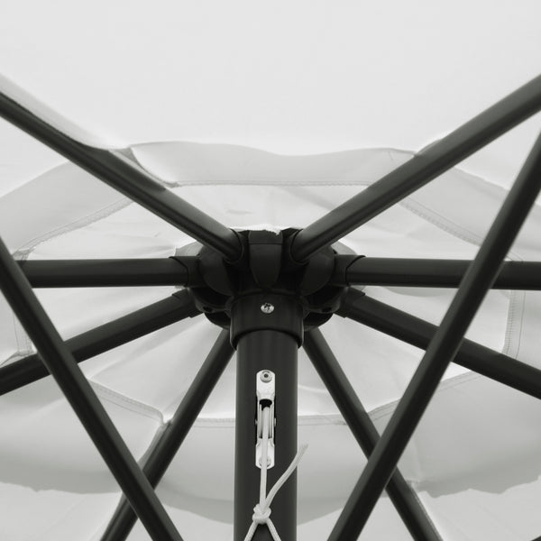 10' x 8' Round Market Umbrella, Patio Umbrella with Crank Handle and Tilt, Outdoor Parasol for Garden, Bench, Lawn, White