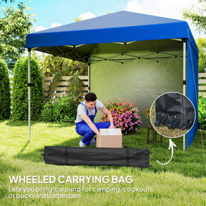 3 x 3 (M) Pop Up Gazebo, UPF 30+ with 2 Sidewalls, Leg Weight Bags and Wheeled Bag, Height Adjustable Party Tent Event Shelter for Garden, Patio, Blue