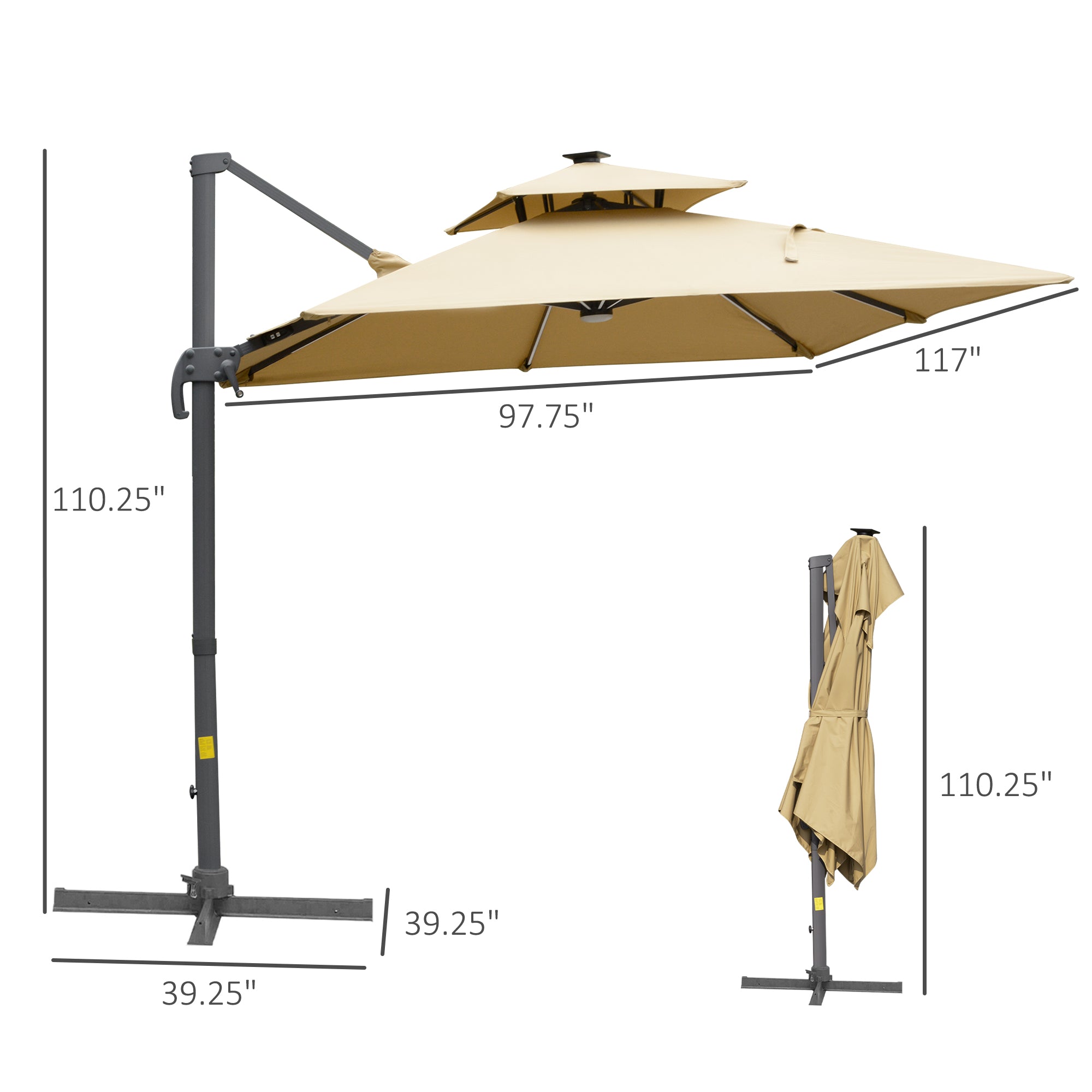 10ft Solar LED Cantilever Umbrella