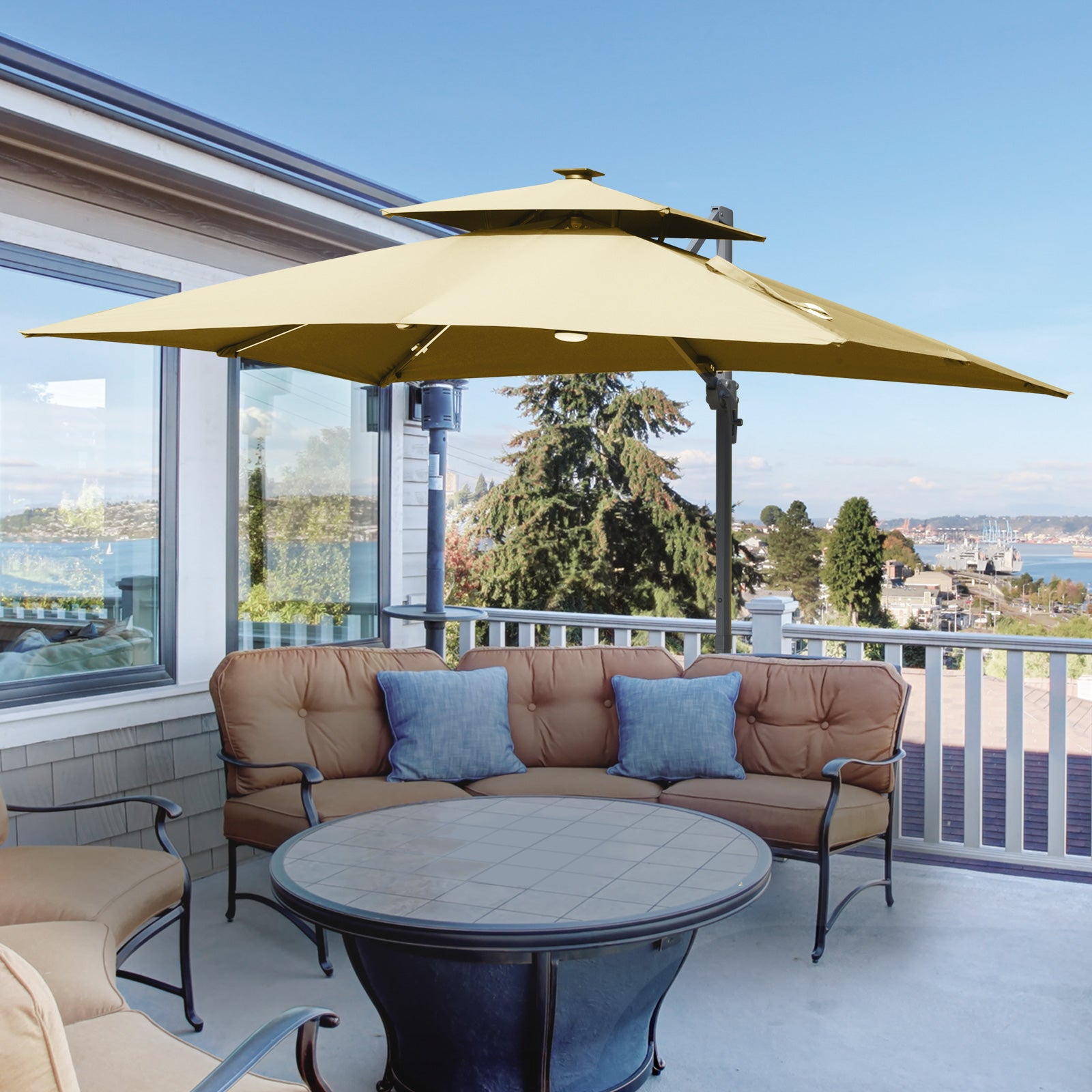 Outsunny Solar LED Cantilever Umbrella - Thumbnail 3