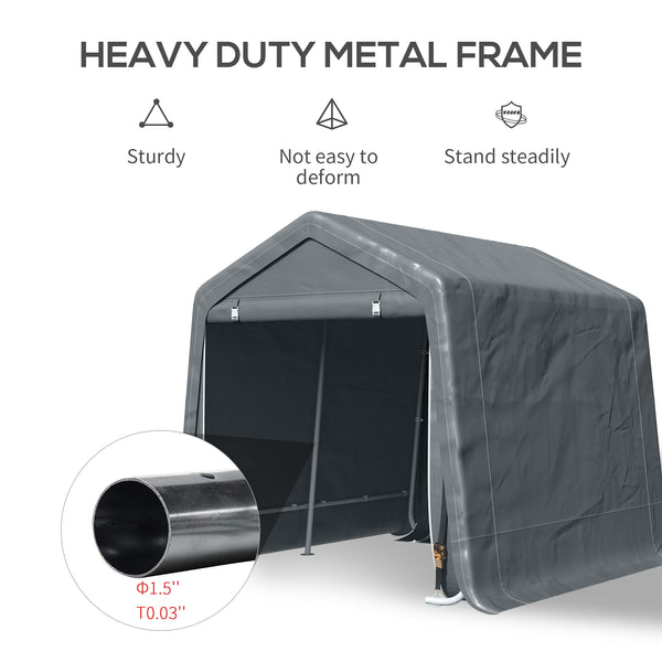 7.9' x 6.6' Garden Storage Tent, Heavy Duty Bike Shed, Patio Storage Shelter w/ Metal Frame and Double Zipper Doors, Dark Grey