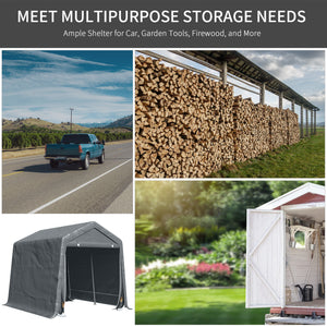 7.9' x 6.6' Garden Storage Tent, Heavy Duty Bike Shed, Patio Storage Shelter w/ Metal Frame and Double Zipper Doors, Dark Grey