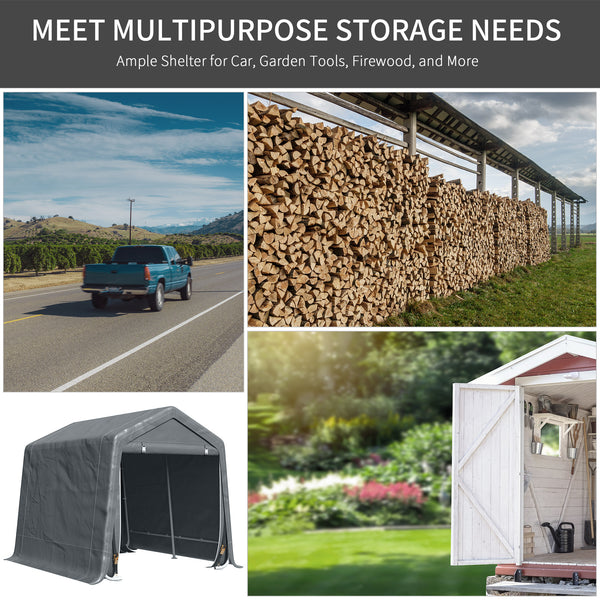 7.9' x 6.6' Garden Storage Tent, Heavy Duty Bike Shed, Patio Storage Shelter w/ Metal Frame and Double Zipper Doors, Dark Grey