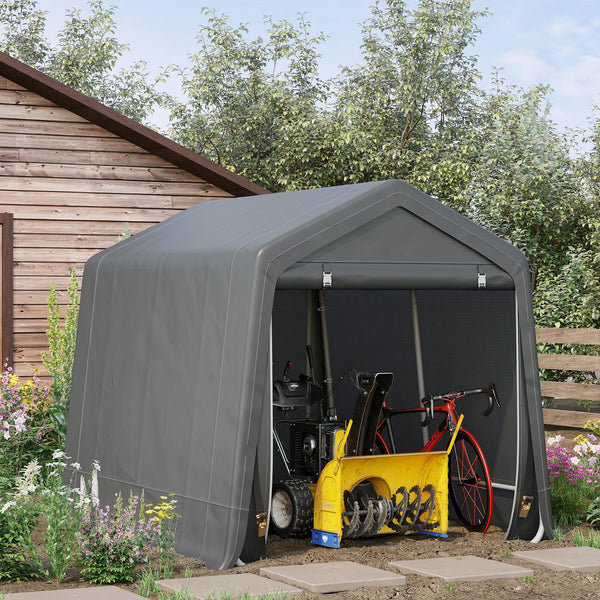 7.9' x 6.6' Garden Storage Tent, Heavy Duty Bike Shed, Patio Storage Shelter w/ Metal Frame and Double Zipper Doors, Dark Grey