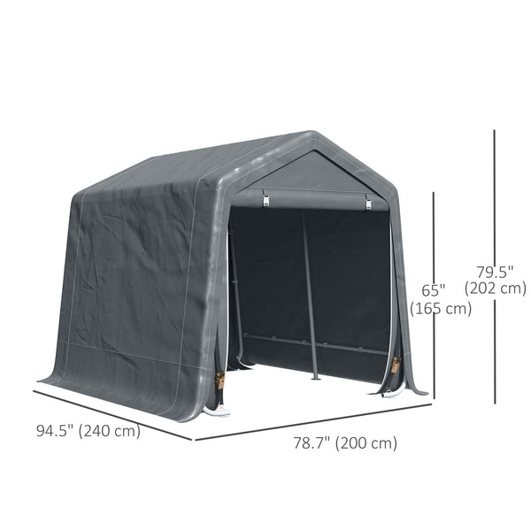 7.9' x 6.6' Garden Storage Tent, Heavy Duty Bike Shed, Patio Storage Shelter w/ Metal Frame and Double Zipper Doors, Dark Grey