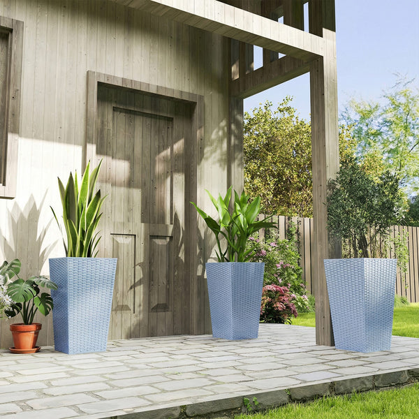 Tall Planters for Outdoor Plants Set of 3, 24 In Taper Planters with Drainage Holes, Rattan Decor Plant Pots for Indoor Outdoor Front Porch Patio Backyard, Light Gray