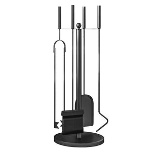 Fireplace Tools Set 5 Pieces Metal Fire Place Kit, Outdoor Indoor Fireside Accessories with Brush, Shovel, Poker, A Pair of Tongs, Stand, Black