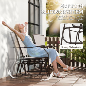 Outdoor Glider Chairs with Coffee Table, Patio 2-Seat Rocking Chair Swing Loveseat with Breathable Sling for Backyard, Garden, and Porch, Beige