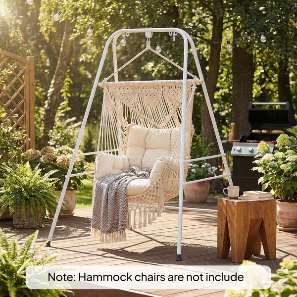 Hammock Chair Stand, Free Standing Heavy Duty Hanging Swing Chair with Anti-Slip Foot Pads, 2 Carabiners, for Relaxation, Indoor and Outdoor Use, White