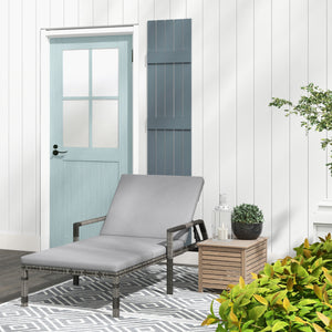 Outdoor PE Rattan Sun Lounger, 5-Level Adjustable Backrest Wicker Outdoor Chaise Recliner, Garden Chair with 2 Wheels, Grey