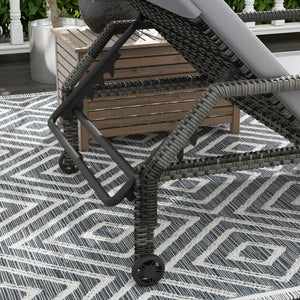 Outdoor PE Rattan Sun Lounger, 5-Level Adjustable Backrest Wicker Outdoor Chaise Recliner, Garden Chair with 2 Wheels, Grey