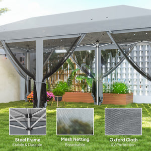 10' x 20' Pop Up Canopy Tent Gazebo with Removable Mesh Sidewall Netting, Carry Bag for Backyard Patio Outdoor, Grey